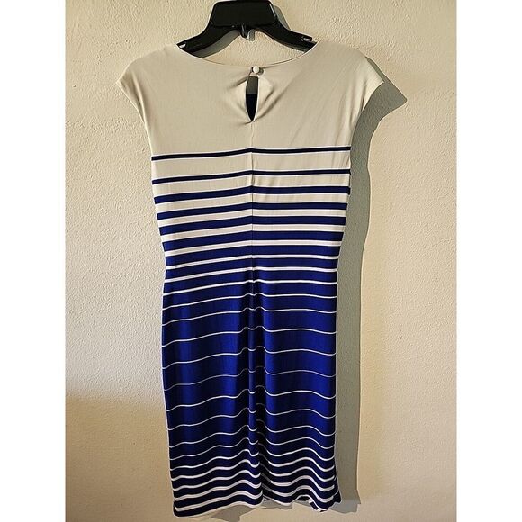 Madison Leigh Sheath Stretch Dress Womens Size 10 Blue White Cap Sleeve - Picture 7 of 7